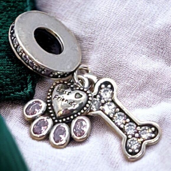 Dog Mom 🐾 Pet Lover Charm Bracelet Charms Rhinestone Bone Paw Print Dangle New - Picture 2 of 6